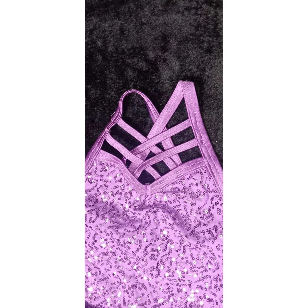 Weissman Sequin Fringe Leotard Dress Dance Costume SC Purple Jazz Tap Recital